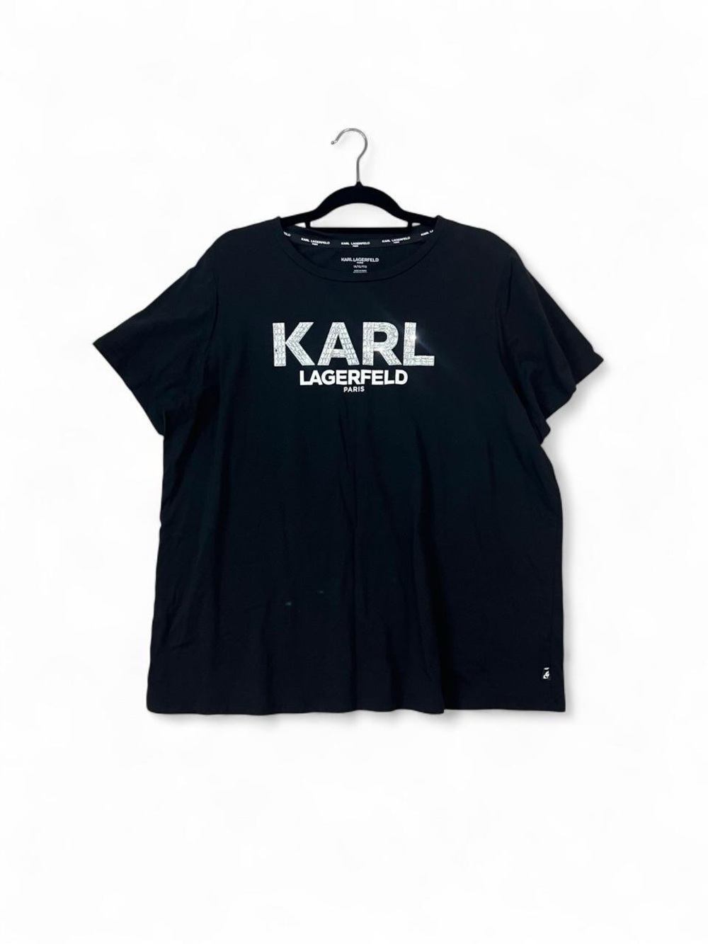 Karl Lagerfeld Black T-Shirt with Rhinestone Logo
